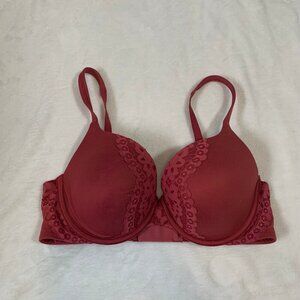 Victoria's Secret Body by Victoria Perfect Shape Lace Trim‎ Bra Red Maroon 34D